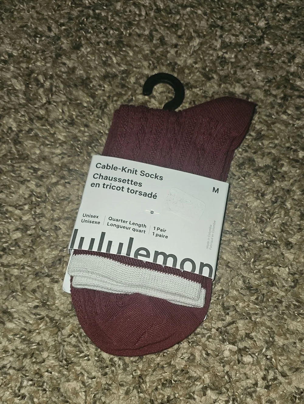 Lululemon Cable-Knit Socks, Quarter Length,1 Pair Sz Medium! Nwts! BBAY/CABA